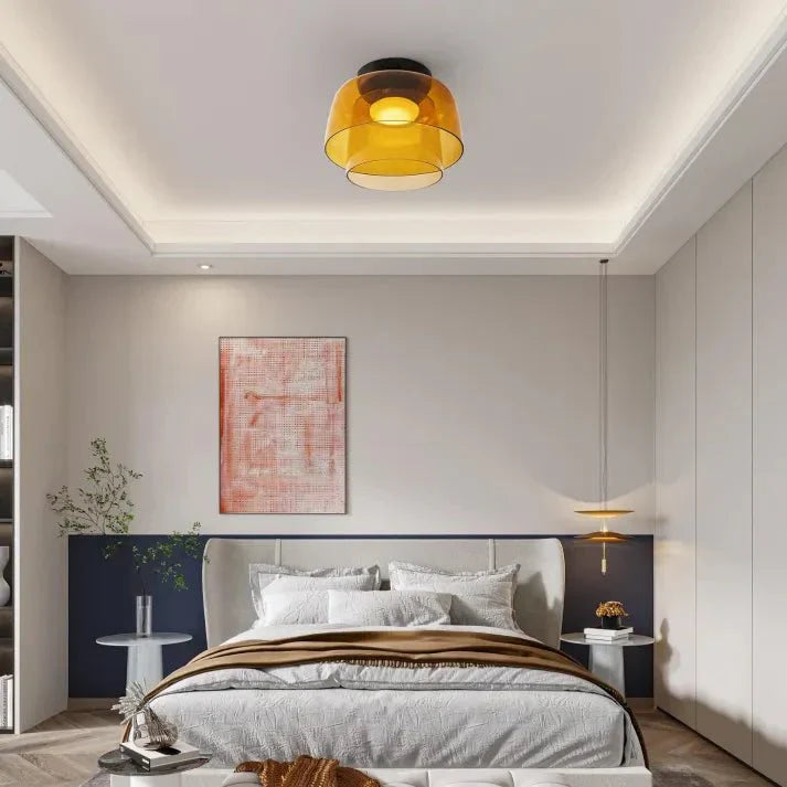 Przytulia Dom | Skandynawska Lampa Sufitowa LED Szklana 18W – Designerski Plafon Vintage 3 Barwy