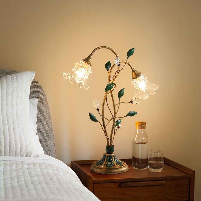 Przytulia Dom | Francuska Lampa Stołowa Kwiatowa E14 – Vintage Lampa z Kryształem i Szkłem
