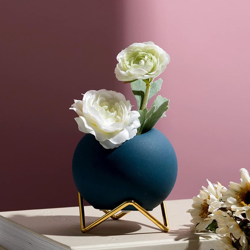 Przytulia Dom | Ceramiczna Doniczka z Metalowym Stojakiem – Nowoczesna Doniczka w Stylu Nordic 10,5 cm