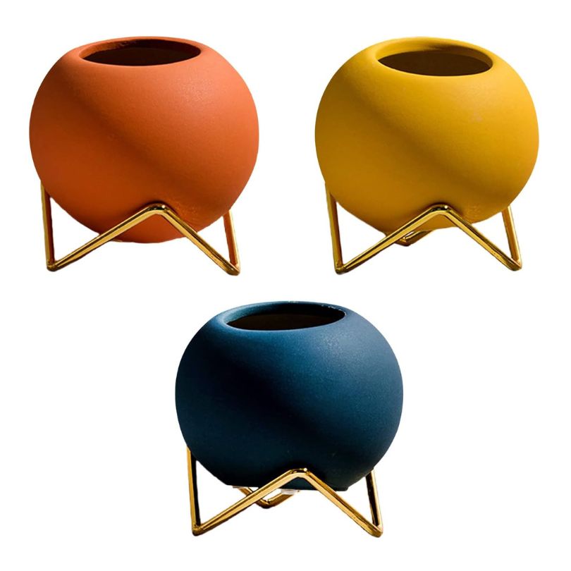 Przytulia Dom | Ceramiczna Doniczka z Metalowym Stojakiem – Nowoczesna Doniczka w Stylu Nordic 10,5 cm