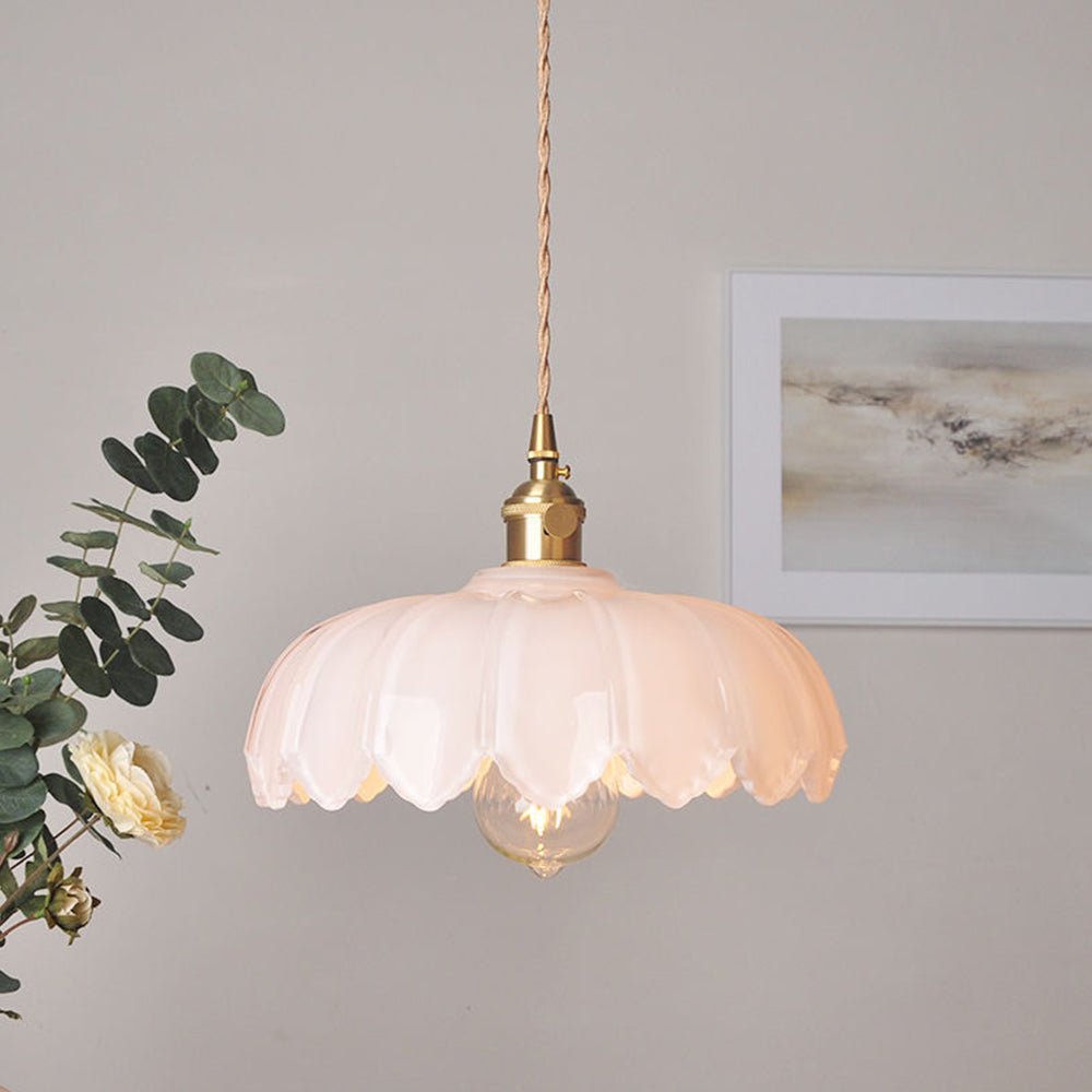 Przytulia Dom | Vintage Lampa Wisząca Szklany Kwiat E27 – Dekoracyjna Lampa Sufitowa 25 cm