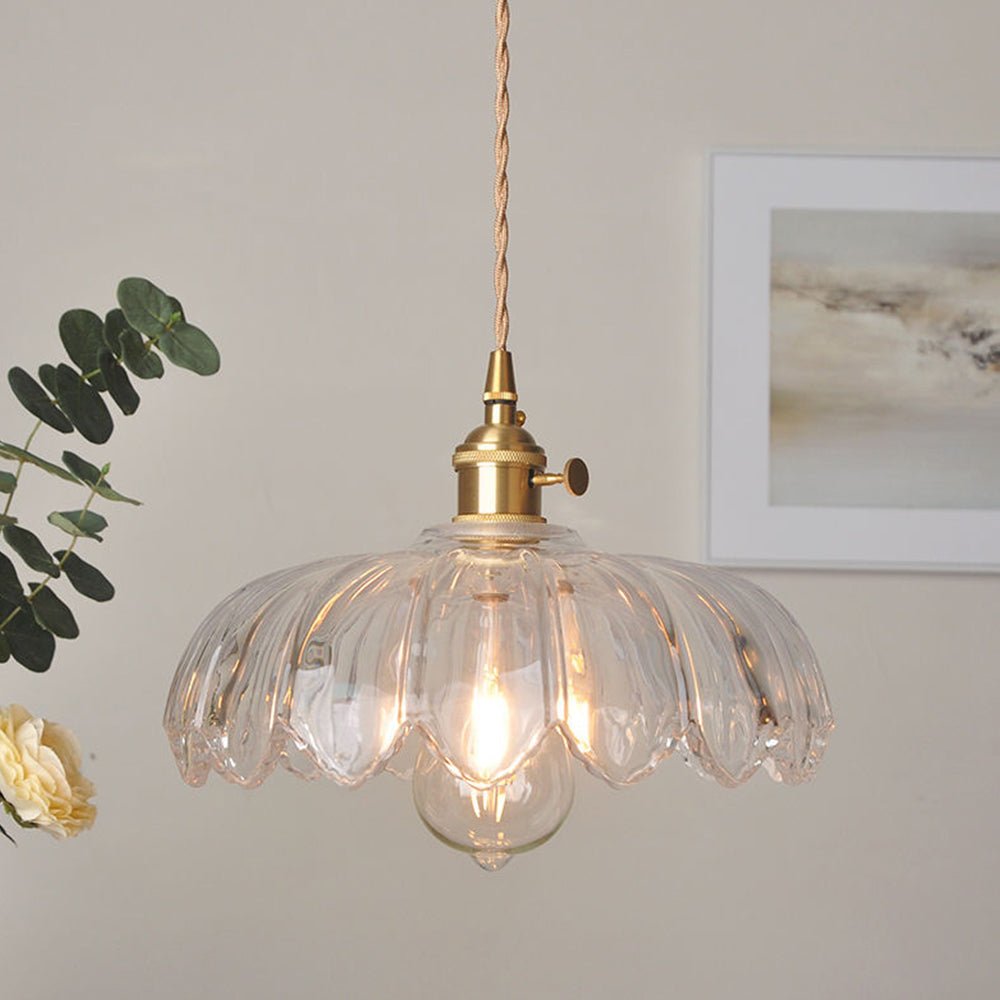 Przytulia Dom | Vintage Lampa Wisząca Szklany Kwiat E27 – Dekoracyjna Lampa Sufitowa 25 cm