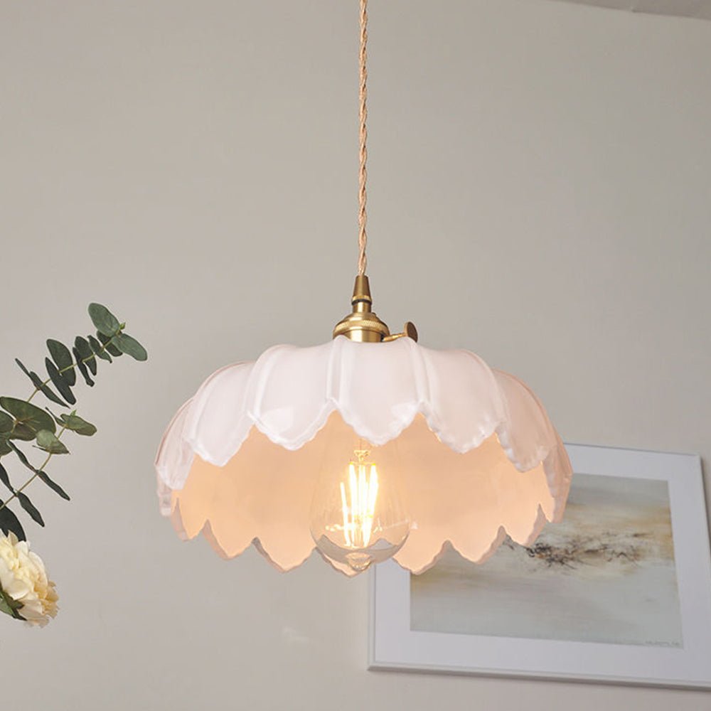 Przytulia Dom | Vintage Lampa Wisząca Szklany Kwiat E27 – Dekoracyjna Lampa Sufitowa 25 cm
