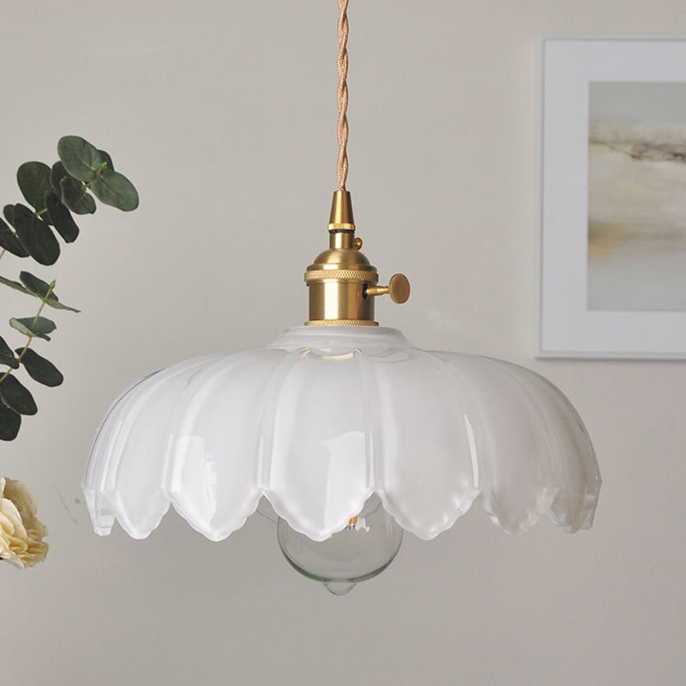 Przytulia Dom | Vintage Lampa Wisząca Szklany Kwiat E27 – Dekoracyjna Lampa Sufitowa 25 cm