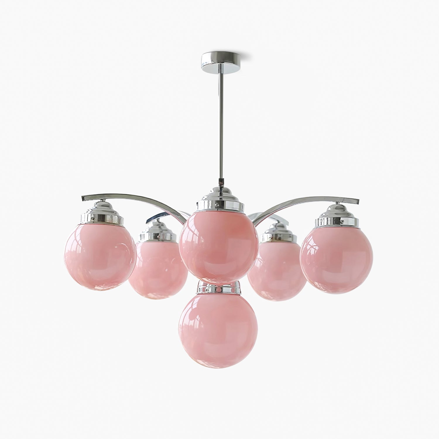Przytulia Dom | Retro Żyrandol Szklany w Kolorze Różowo-Białym – Designerska Lampa Sufitowa E27