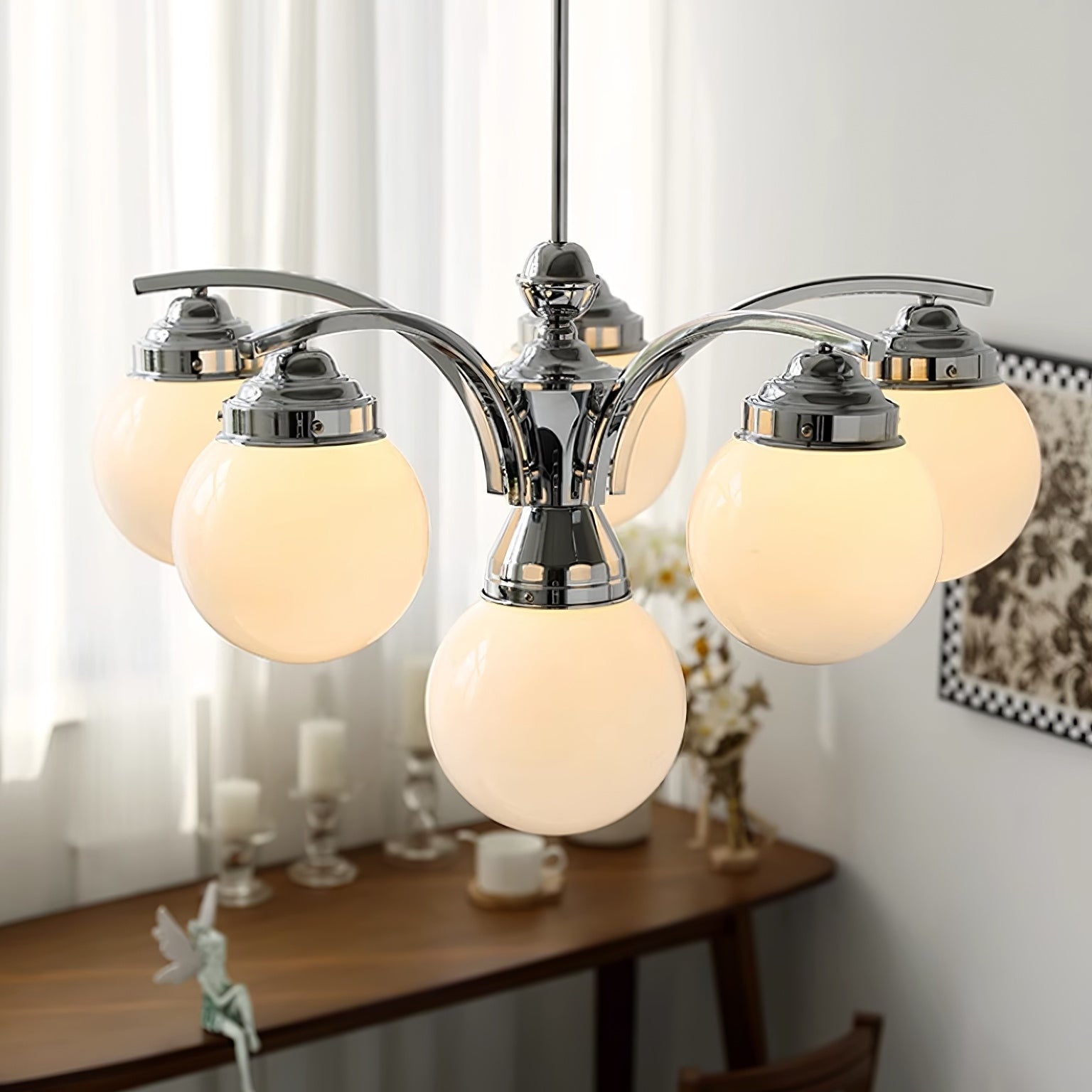 Przytulia Dom | Retro Żyrandol Szklany w Kolorze Różowo-Białym – Designerska Lampa Sufitowa E27