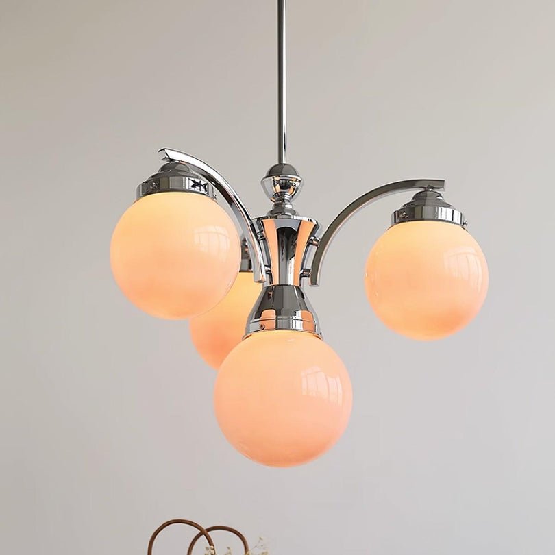Przytulia Dom | Retro Żyrandol Szklany w Kolorze Różowo-Białym – Designerska Lampa Sufitowa E27