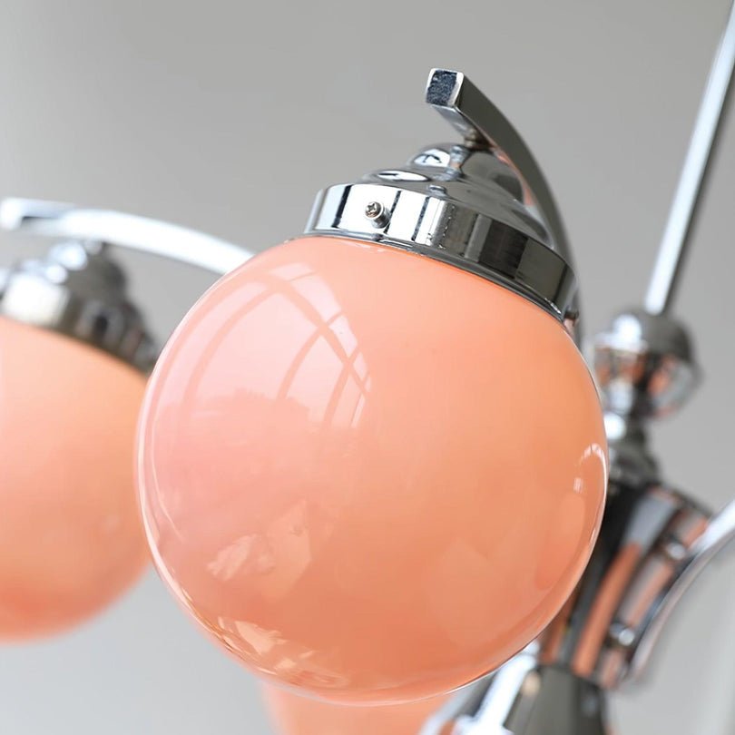 Przytulia Dom | Retro Żyrandol Szklany w Kolorze Różowo-Białym – Designerska Lampa Sufitowa E27