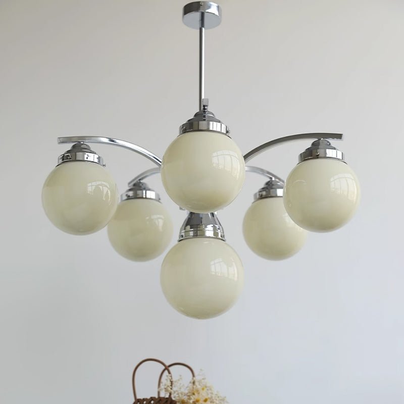 Przytulia Dom | Retro Żyrandol Szklany w Kolorze Różowo-Białym – Designerska Lampa Sufitowa E27