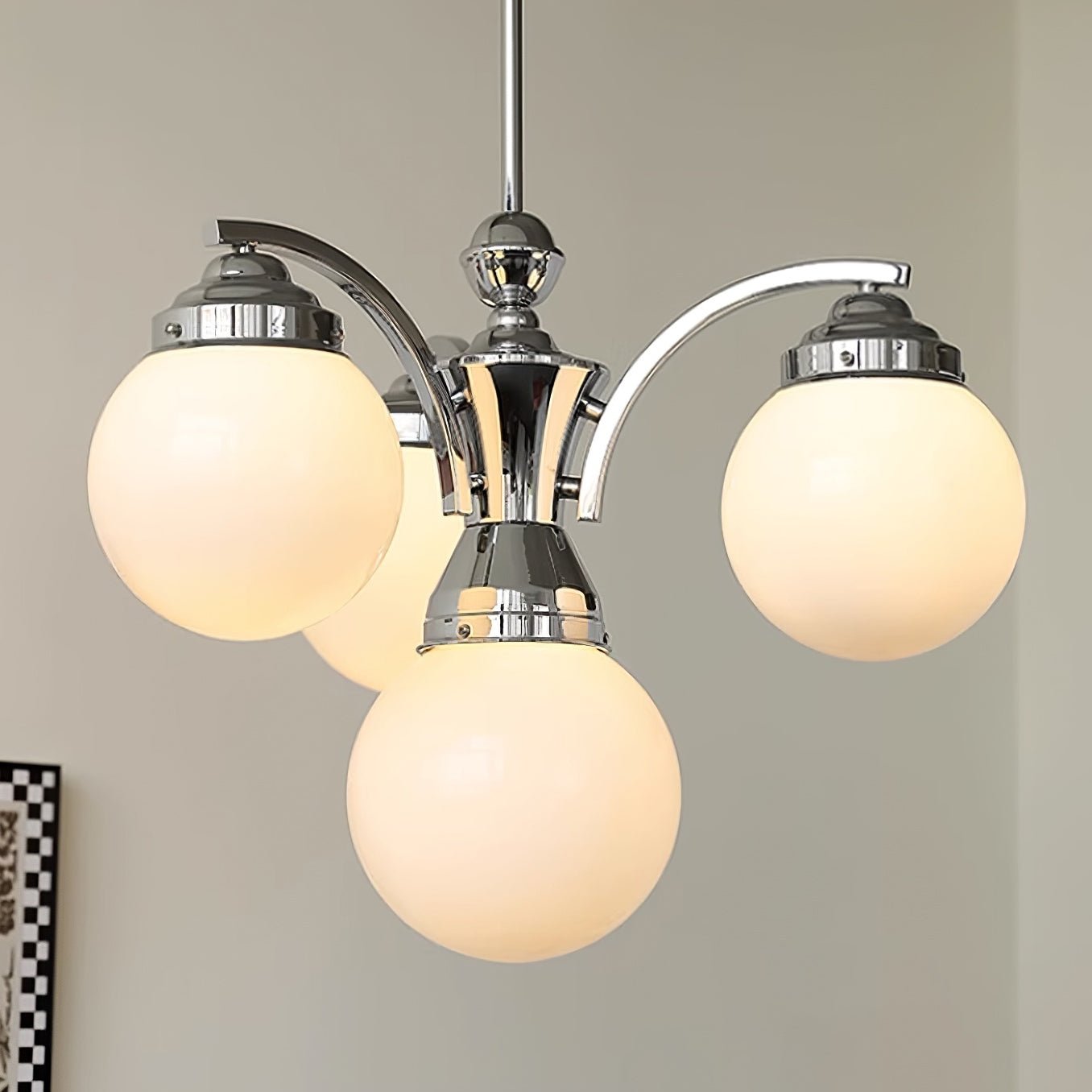Przytulia Dom | Retro Żyrandol Szklany w Kolorze Różowo-Białym – Designerska Lampa Sufitowa E27