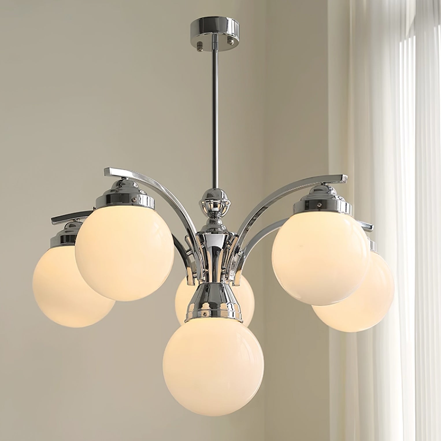 Przytulia Dom | Retro Żyrandol Szklany w Kolorze Różowo-Białym – Designerska Lampa Sufitowa E27