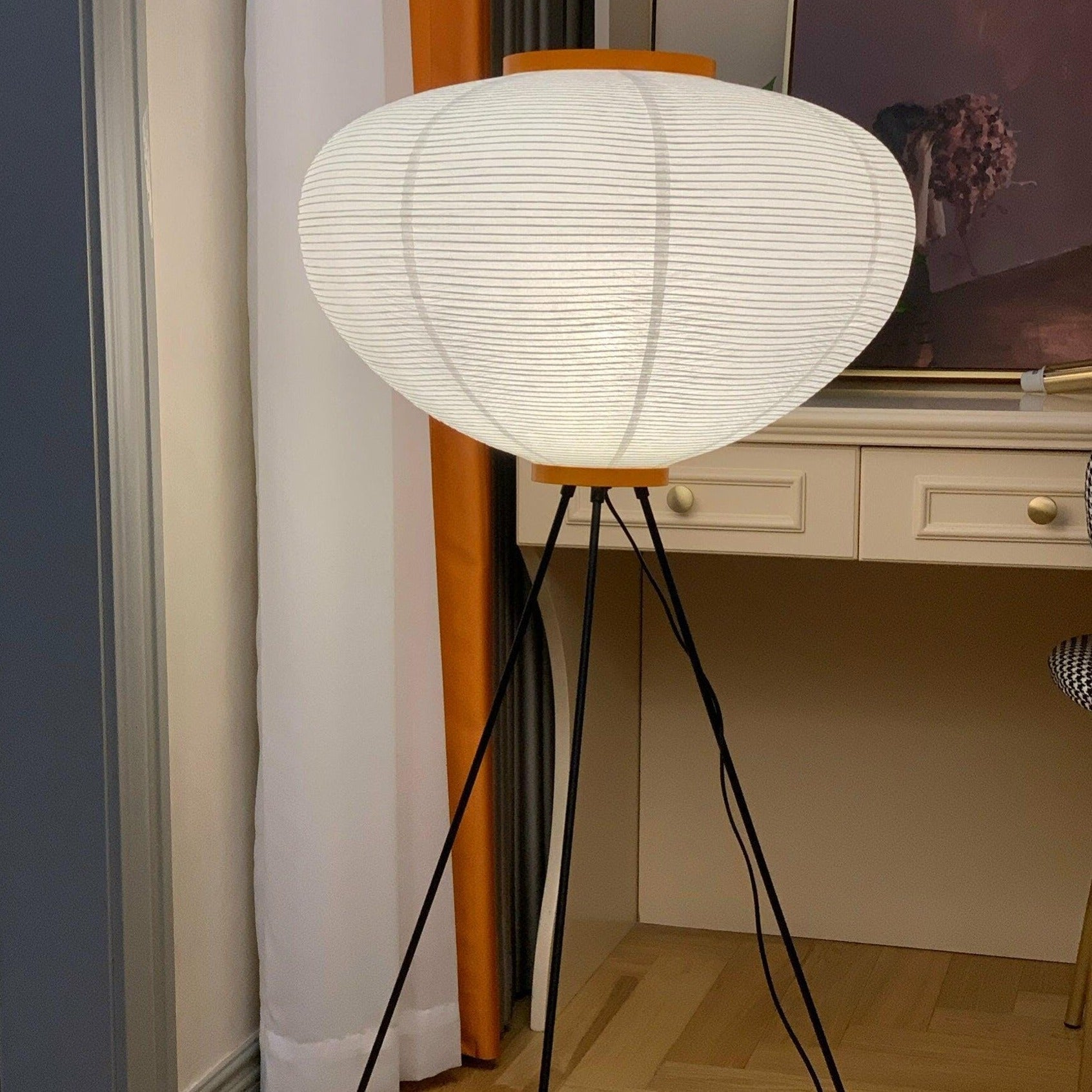 Przytulia Dom | Lampa Podłogowa z Papieru Ryżowego E27 – Designerska Lampa Stojąca Styl Japandi