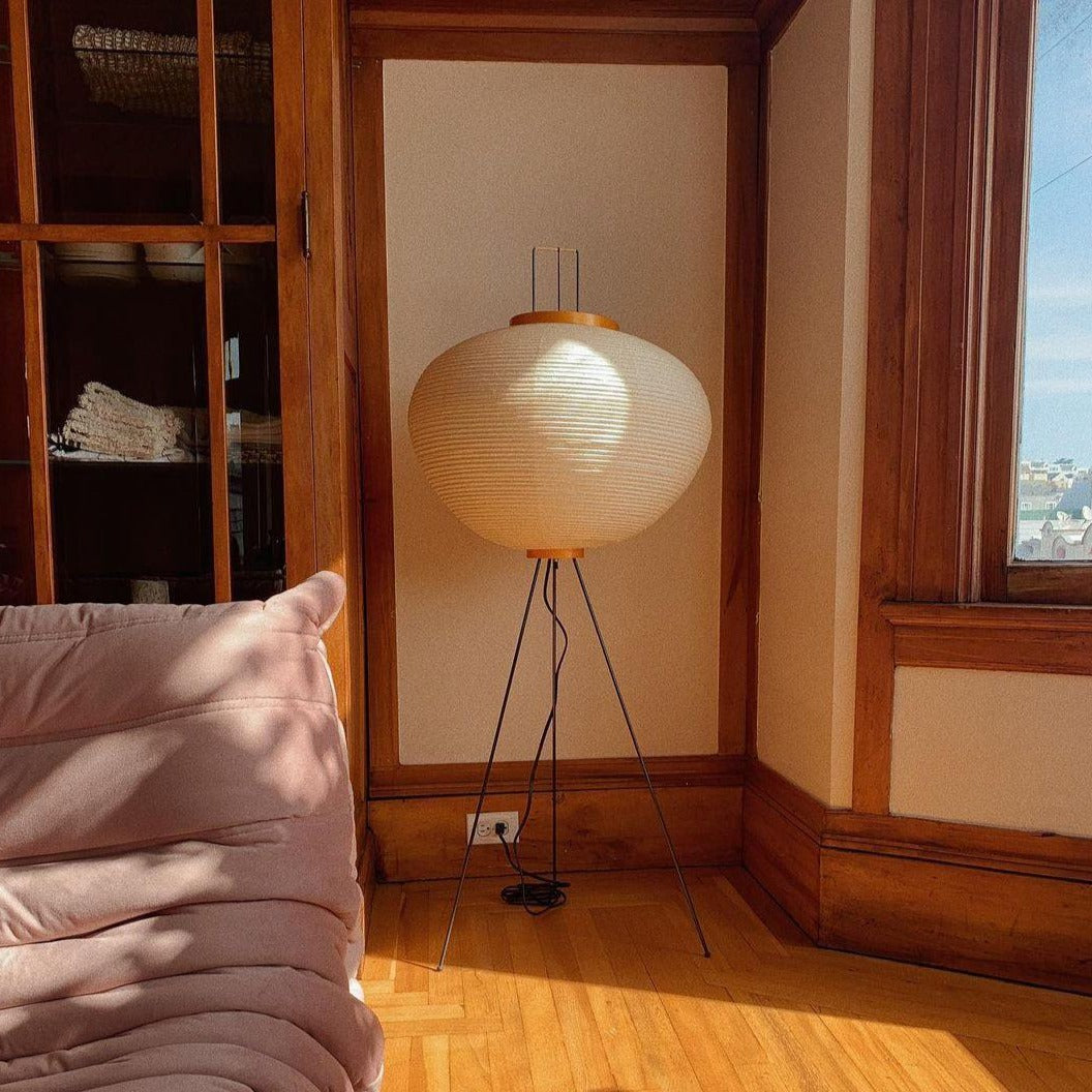 Przytulia Dom | Lampa Podłogowa z Papieru Ryżowego E27 – Designerska Lampa Stojąca Styl Japandi