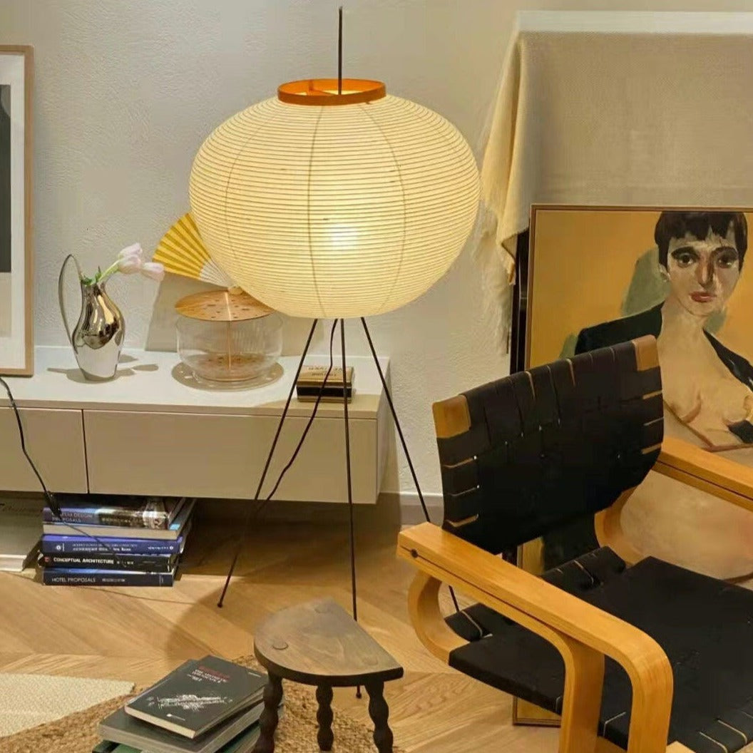 Przytulia Dom | Lampa Podłogowa z Papieru Ryżowego E27 – Designerska Lampa Stojąca Styl Japandi