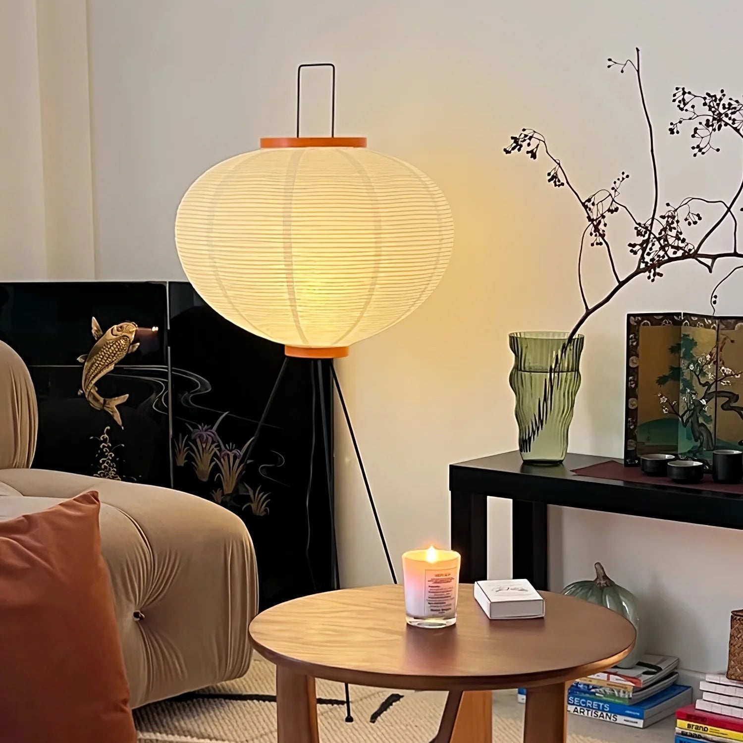Przytulia Dom | Lampa Podłogowa z Papieru Ryżowego E27 – Designerska Lampa Stojąca Styl Japandi