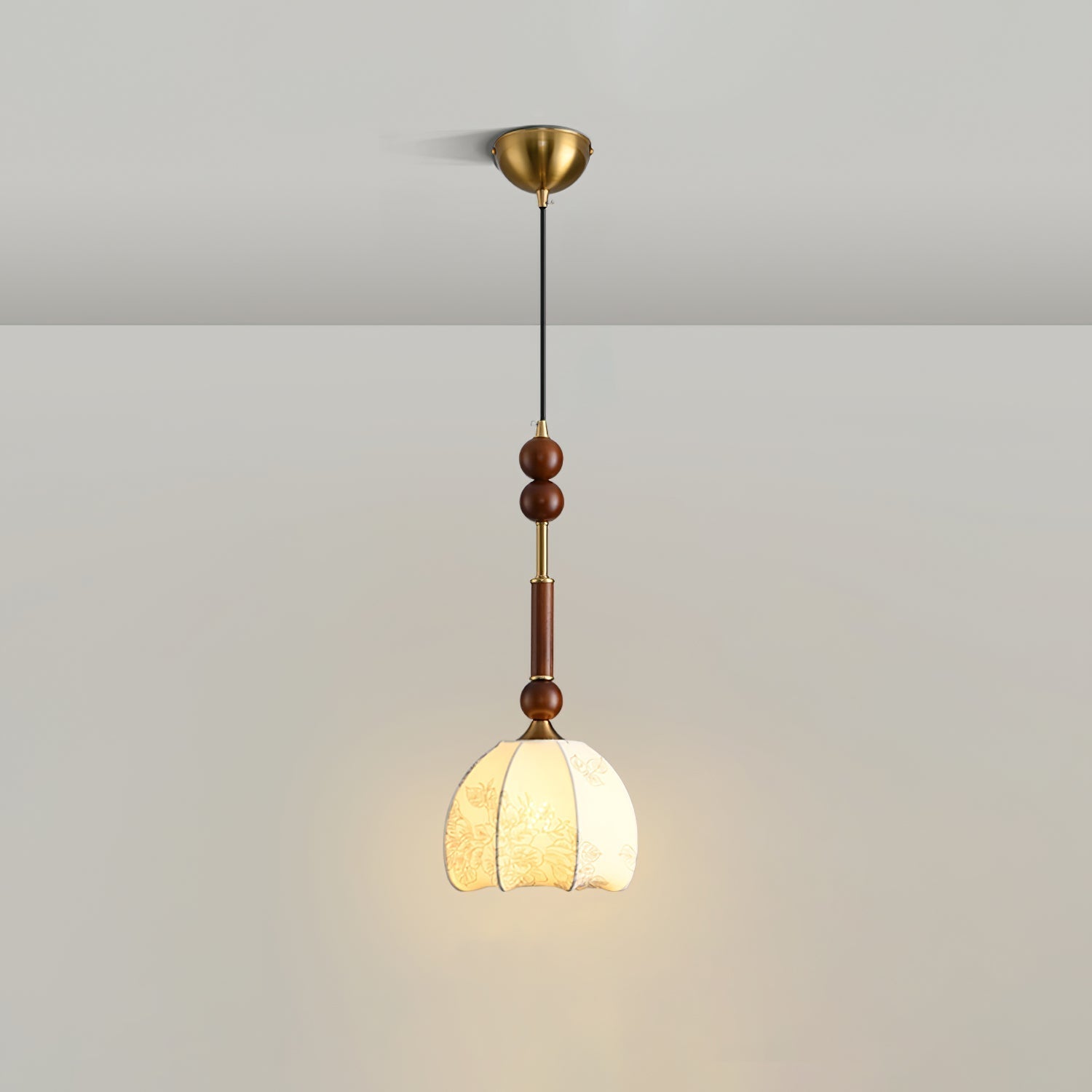 Przytulia Dom | Lampa Wisząca E27 – Styl Vintage Drewno i Szkło, Designerska Lampa Sufitowa