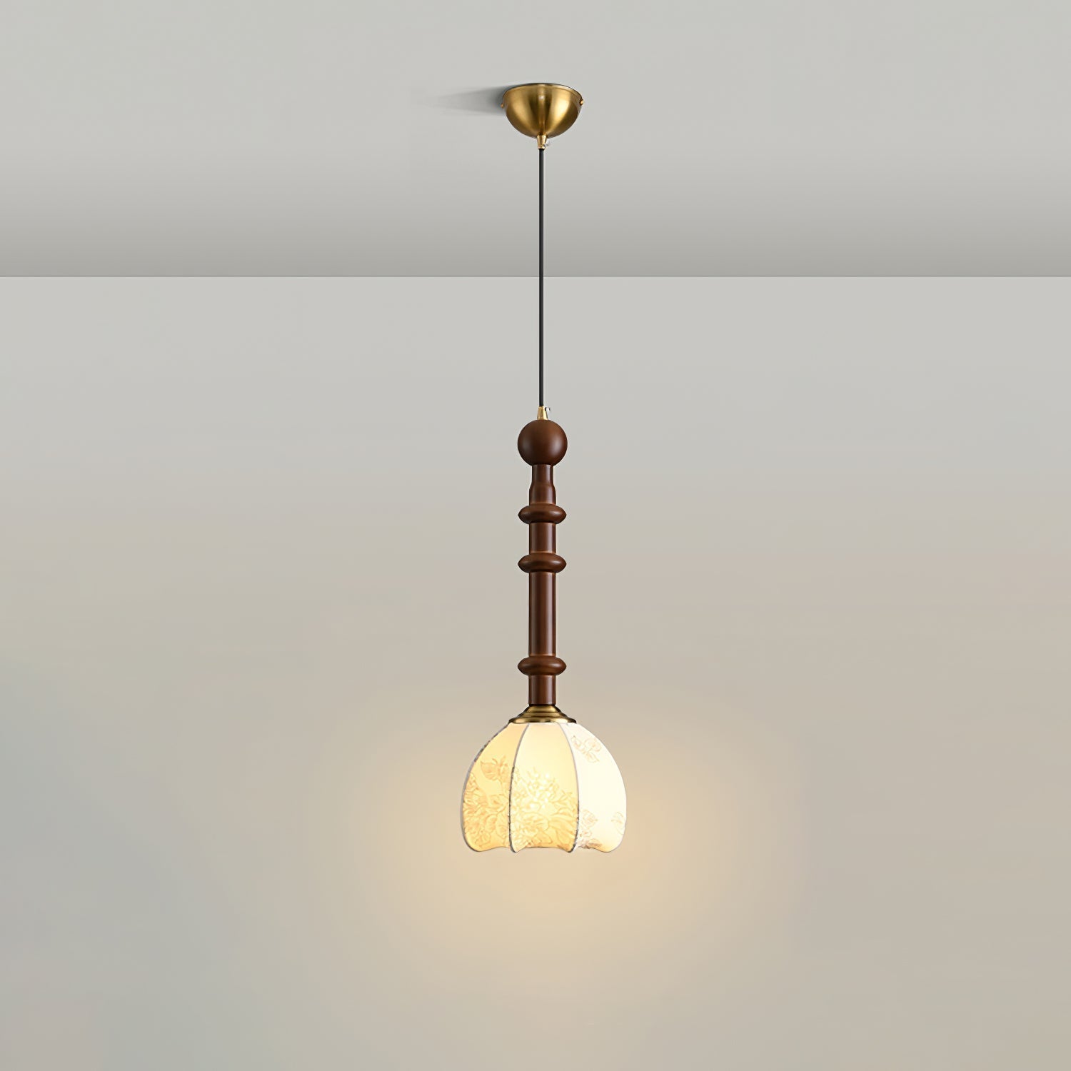 Przytulia Dom | Lampa Wisząca E27 – Styl Vintage Drewno i Szkło, Designerska Lampa Sufitowa