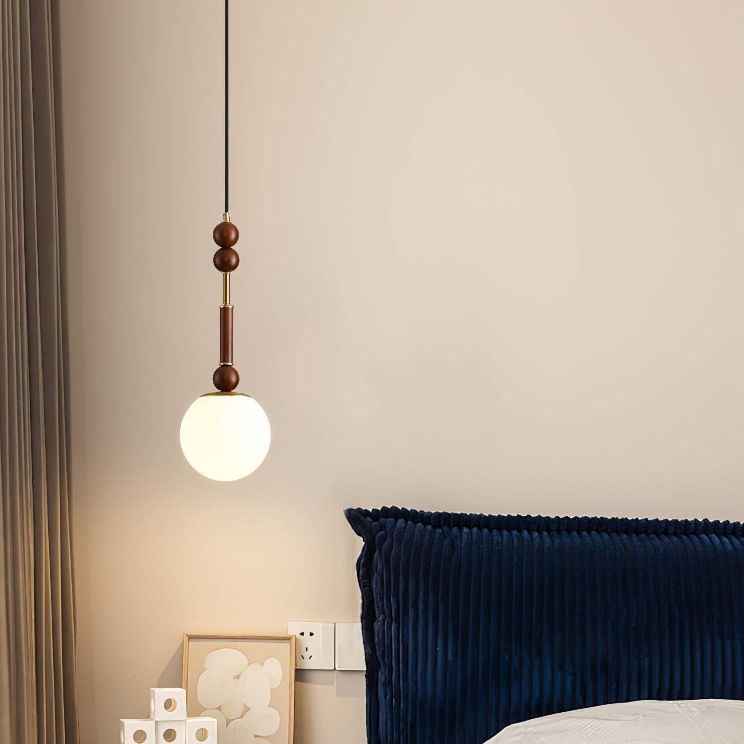 Przytulia Dom | Lampa Wisząca E27 – Styl Vintage Drewno i Szkło, Designerska Lampa Sufitowa