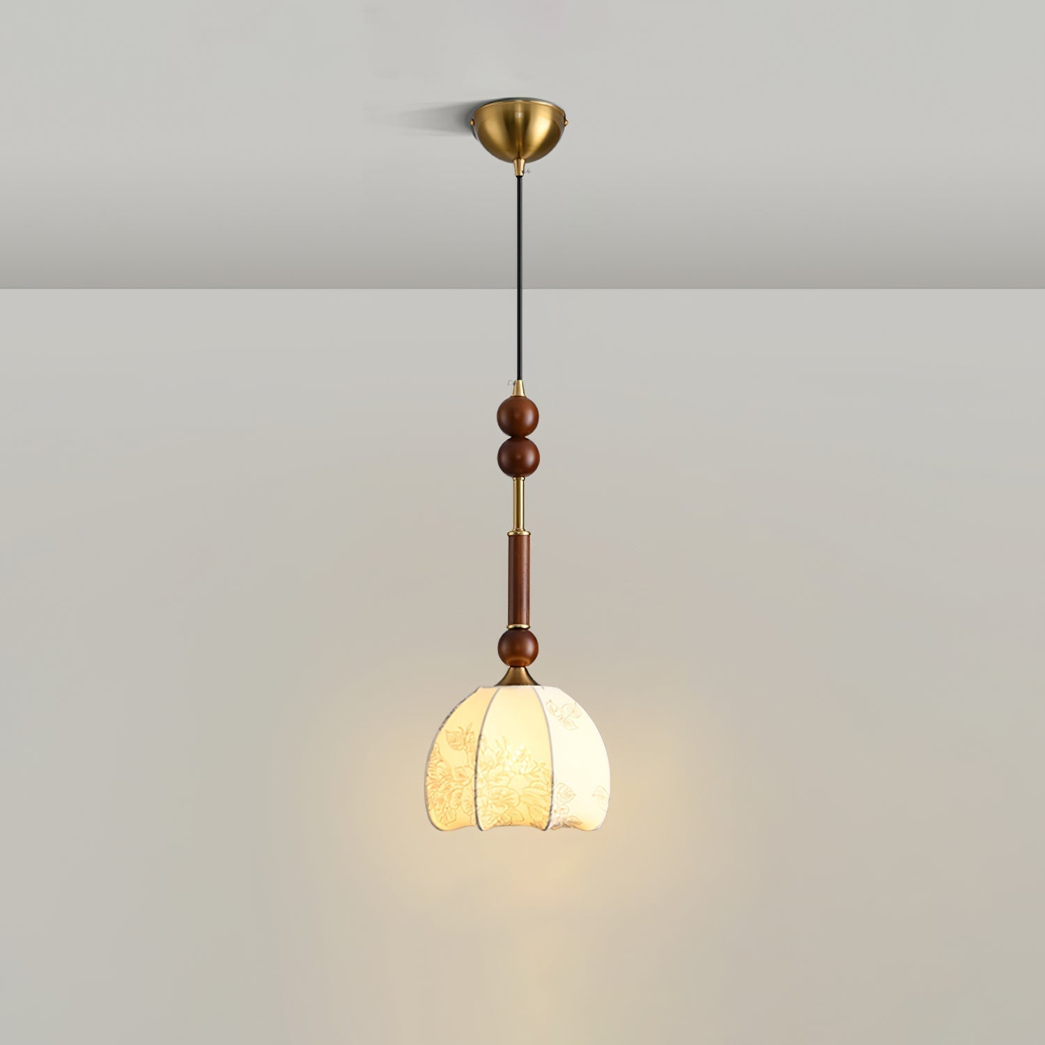 Przytulia Dom | Lampa Wisząca E27 – Styl Vintage Drewno i Szkło, Designerska Lampa Sufitowa