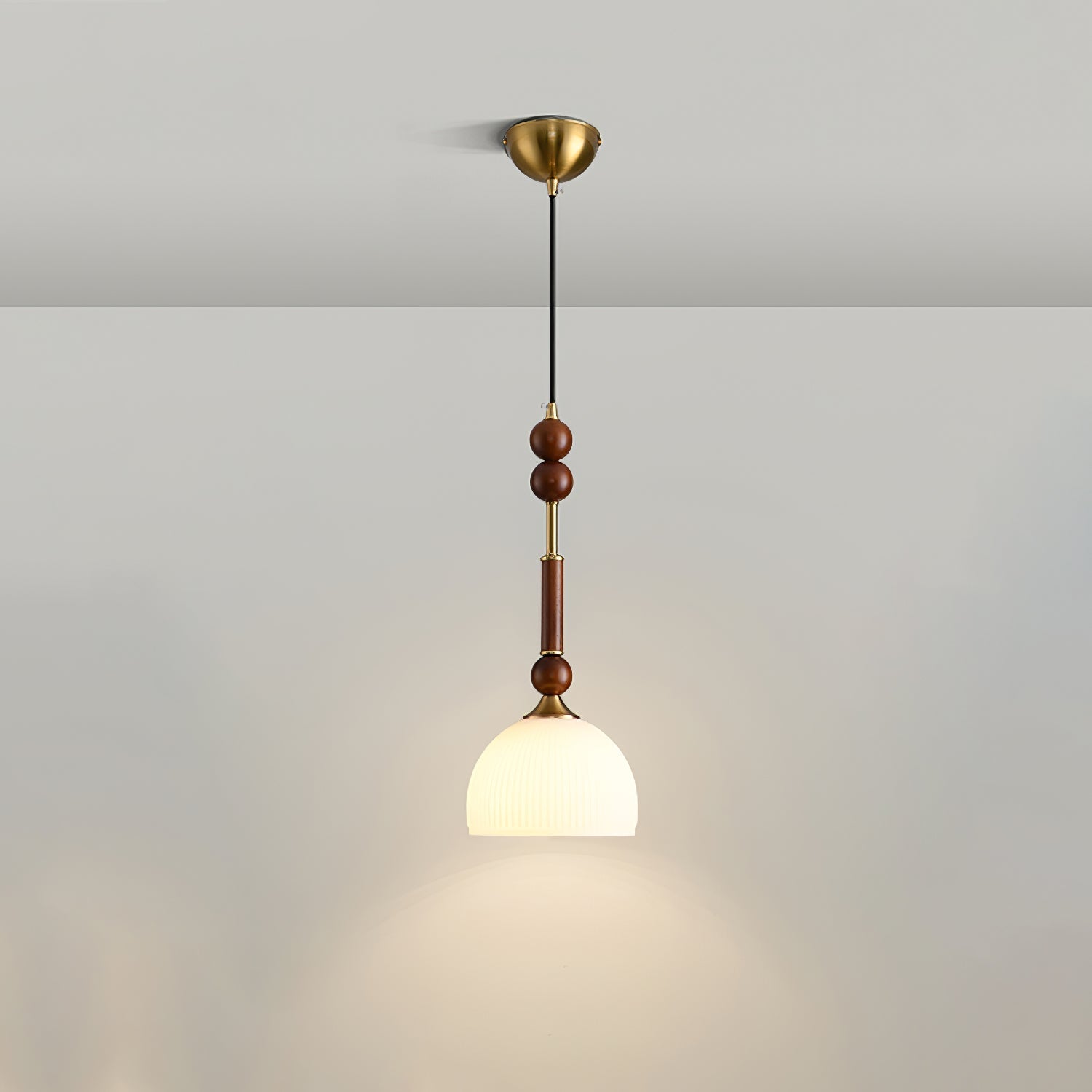 Przytulia Dom | Lampa Wisząca E27 – Styl Vintage Drewno i Szkło, Designerska Lampa Sufitowa