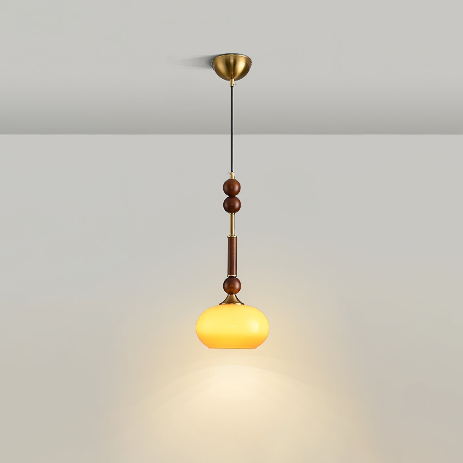 Przytulia Dom | Lampa Wisząca E27 – Styl Vintage Drewno i Szkło, Designerska Lampa Sufitowa