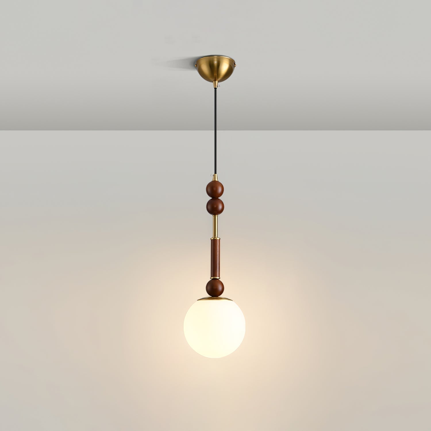 Przytulia Dom | Lampa Wisząca E27 – Styl Vintage Drewno i Szkło, Designerska Lampa Sufitowa