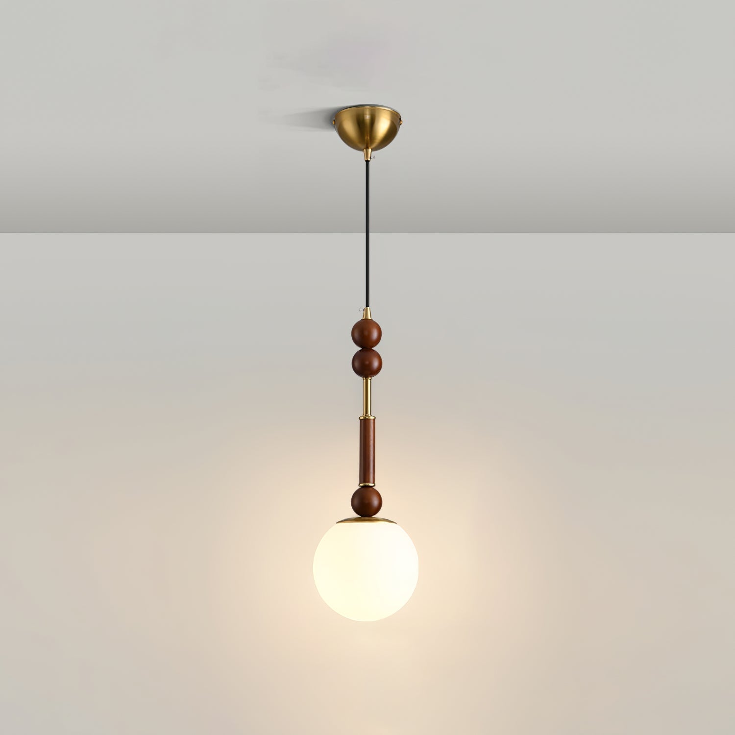 Przytulia Dom | Lampa Wisząca E27 – Styl Vintage Drewno i Szkło, Designerska Lampa Sufitowa