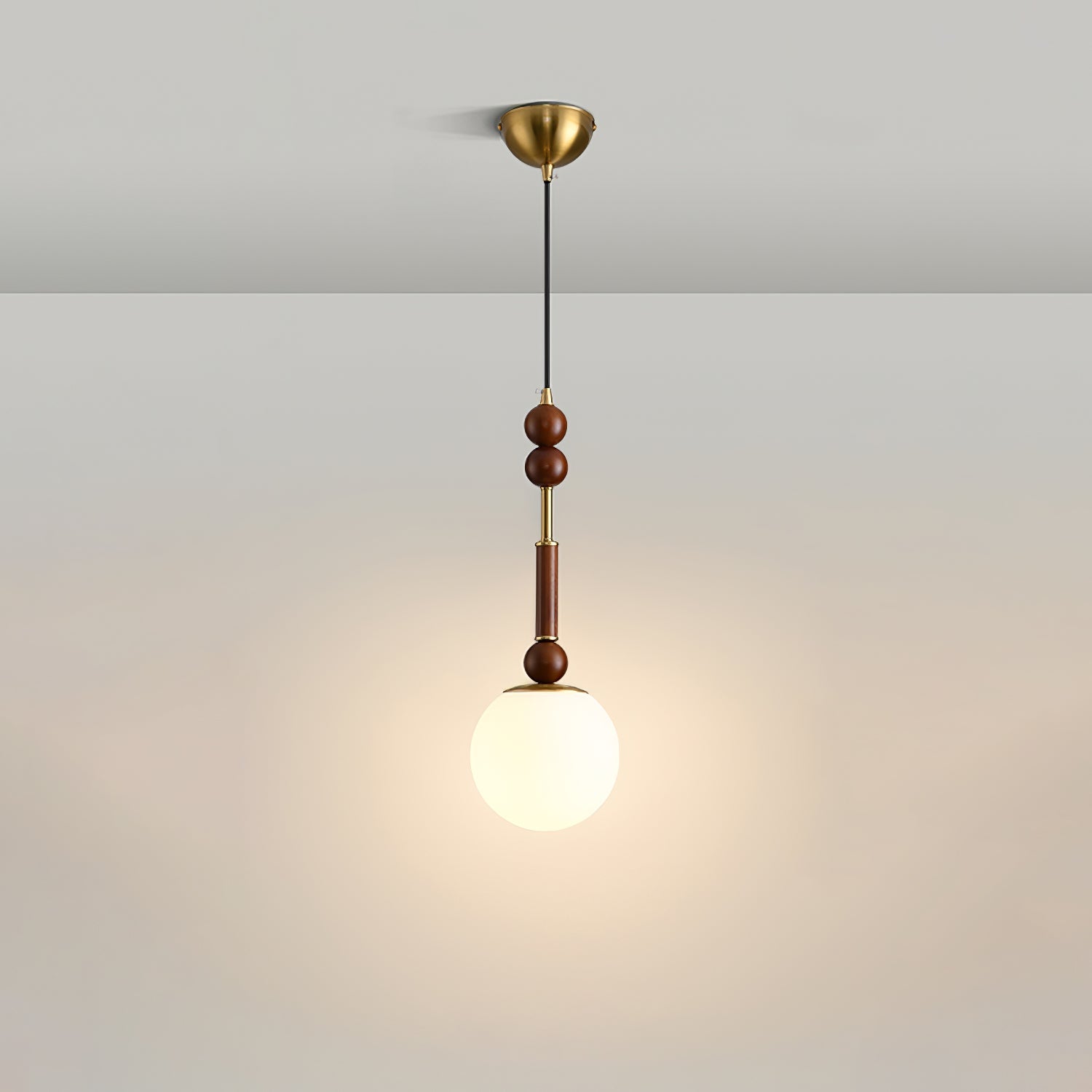 Przytulia Dom | Lampa Wisząca E27 – Styl Vintage Drewno i Szkło, Designerska Lampa Sufitowa