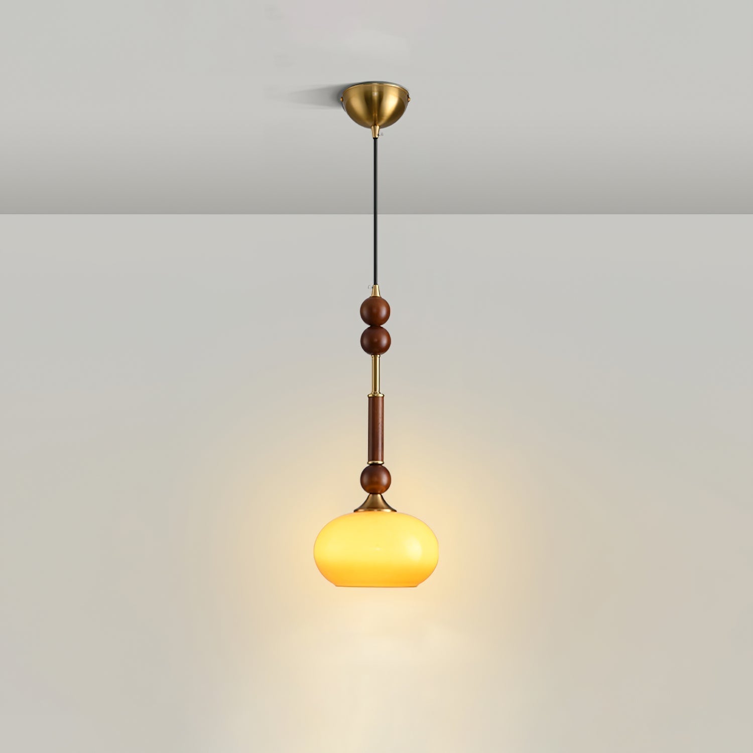 Przytulia Dom | Lampa Wisząca E27 – Styl Vintage Drewno i Szkło, Designerska Lampa Sufitowa