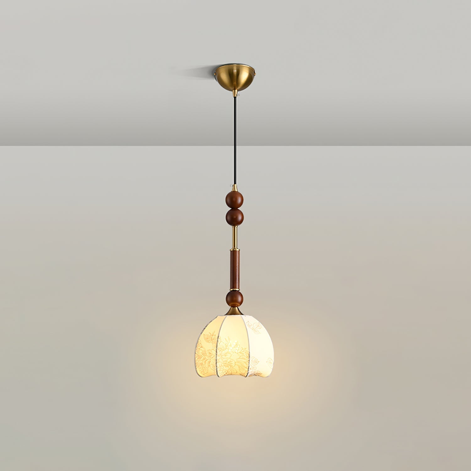 Przytulia Dom | Lampa Wisząca E27 – Styl Vintage Drewno i Szkło, Designerska Lampa Sufitowa