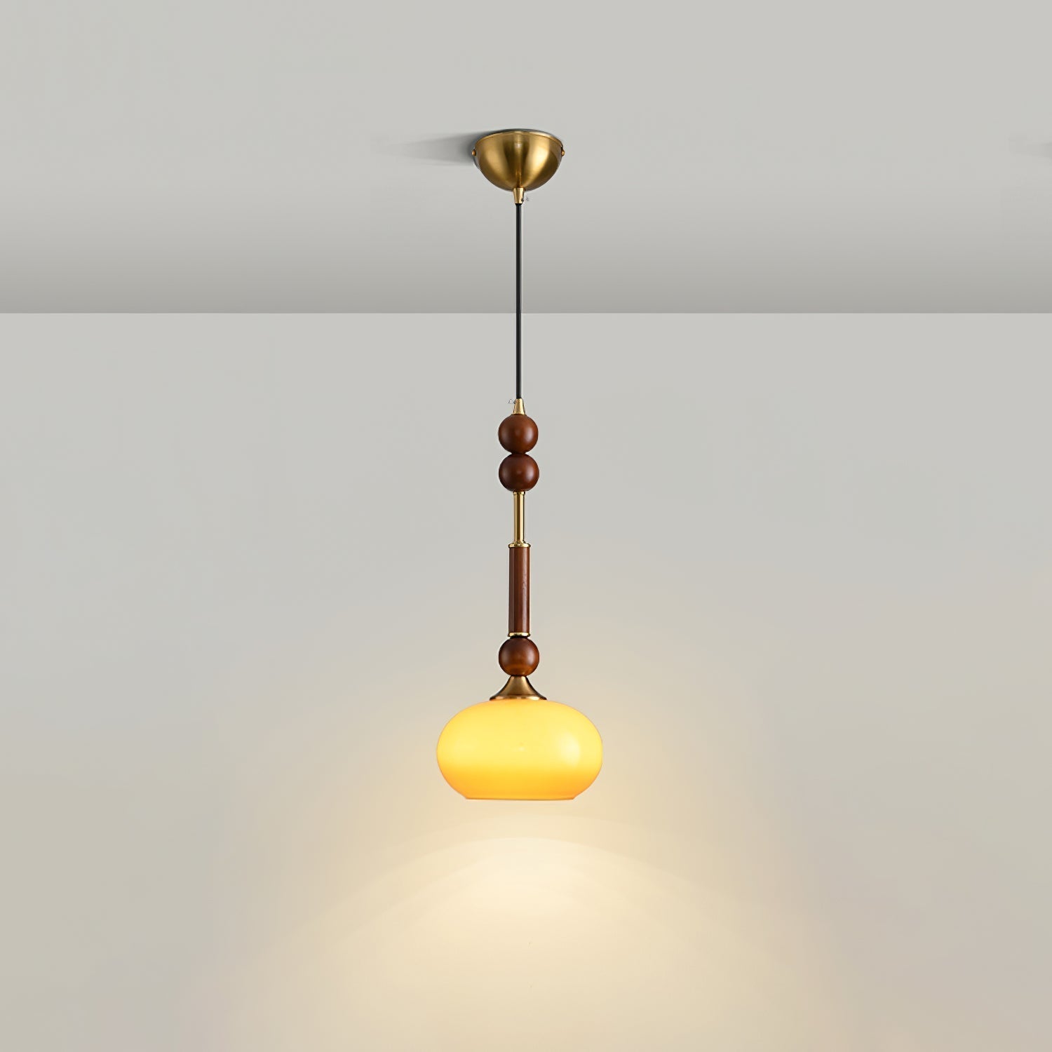Przytulia Dom | Lampa Wisząca E27 – Styl Vintage Drewno i Szkło, Designerska Lampa Sufitowa