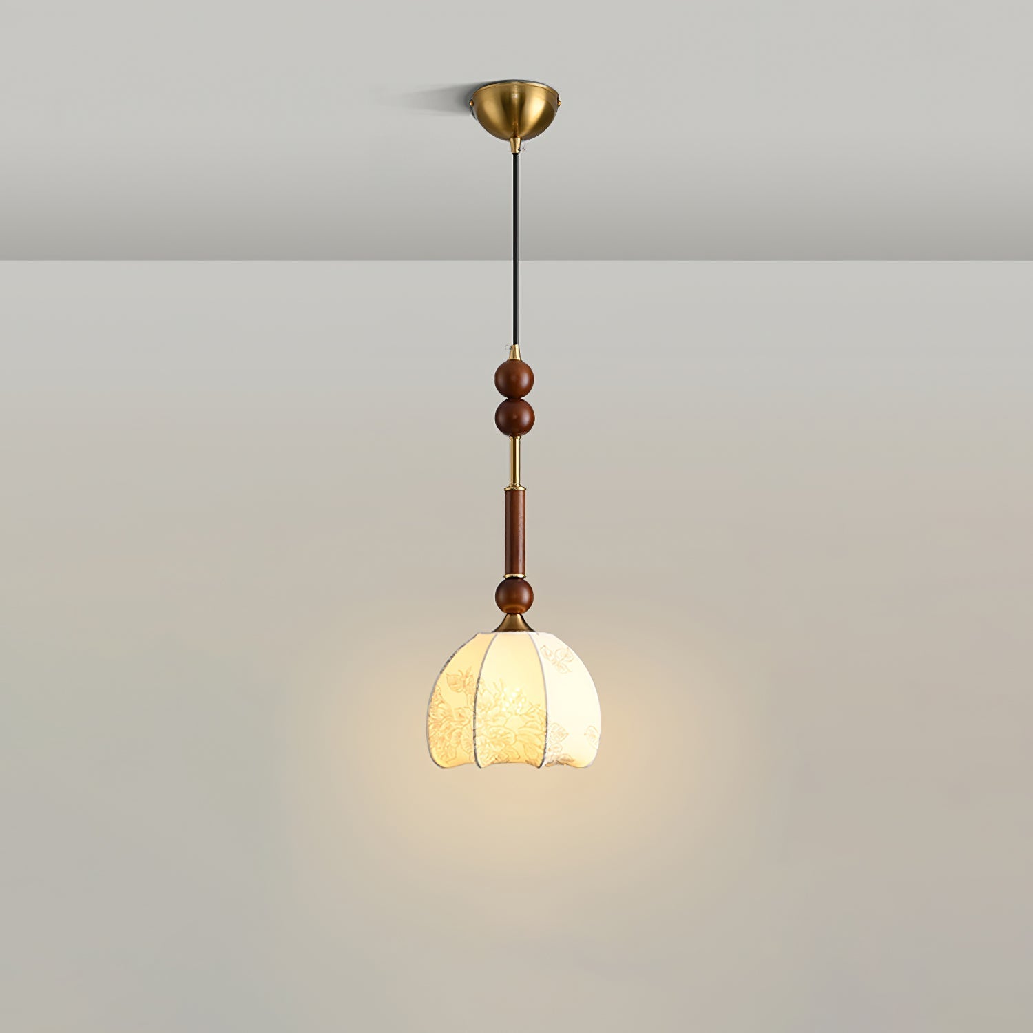 Przytulia Dom | Lampa Wisząca E27 – Styl Vintage Drewno i Szkło, Designerska Lampa Sufitowa