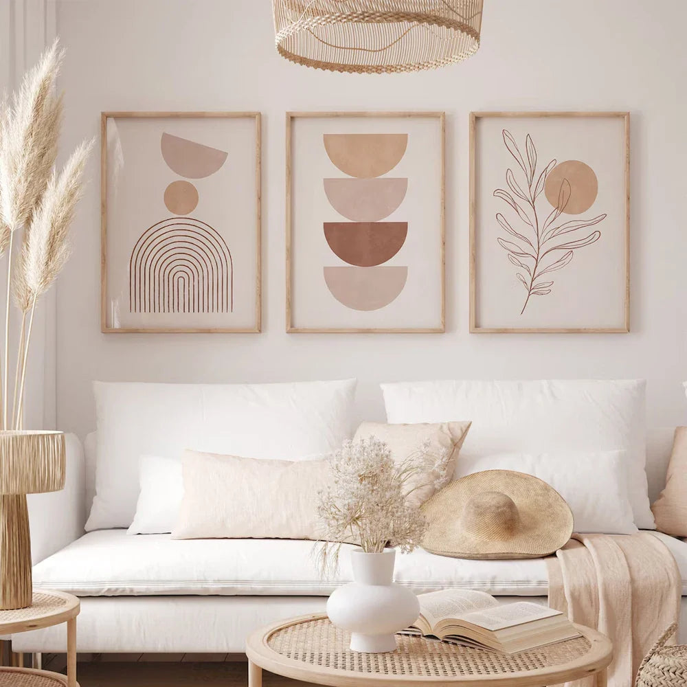 Przytulia Dom | Abstrakcyjne Beżowe Plakaty na Płótnie – Minimalistyczne Dekoracje Ścienne Boho