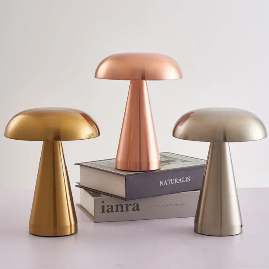 Przytulia Dom | Retro Lampa Stołowa LED Grzybek – Bezprzewodowa, Dimmable, Dotykowa USB