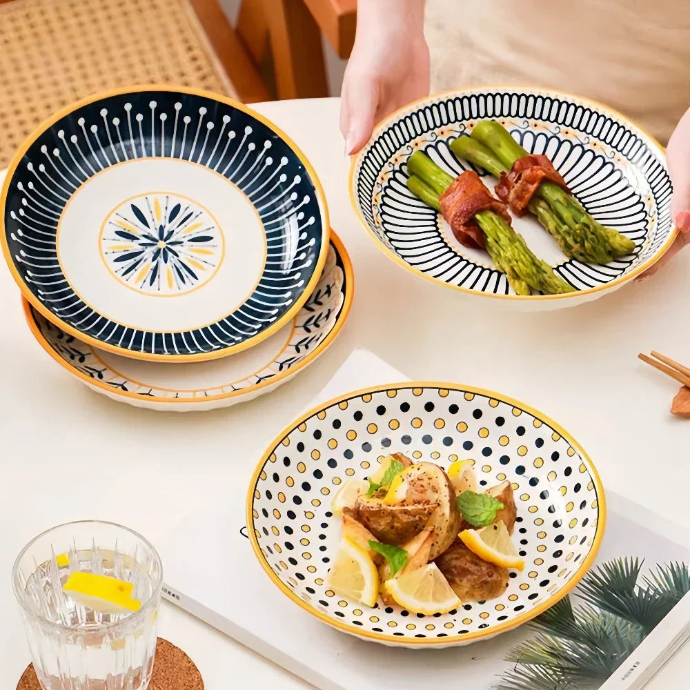 Przytulia Dom | Toskański Zestaw Talerzy z Porcelany – Ręcznie Malowany Wzór – 4 Talerze 20 cm