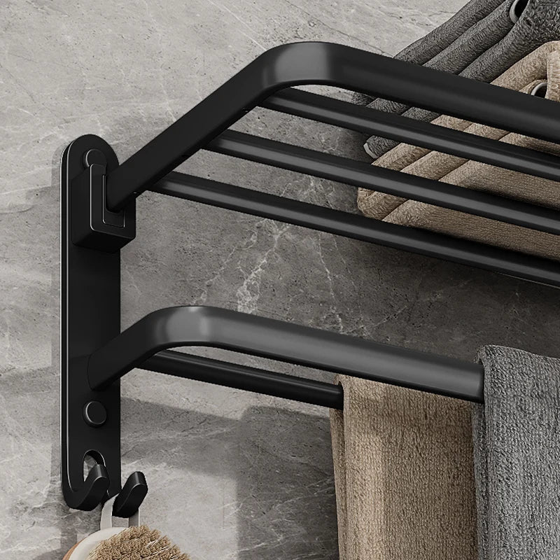Przytulia Dom | Aluminiowy Wieszak na Ręczniki 49 cm – Czarny Wieszak Łazienkowy do Montażu na Ścianie