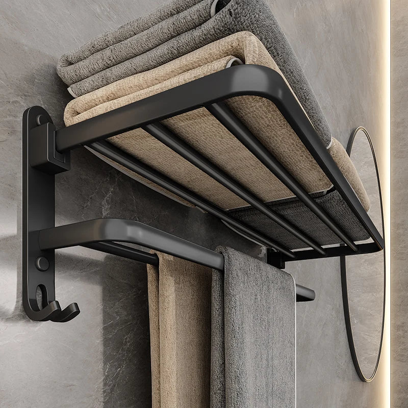 Przytulia Dom | Aluminiowy Wieszak na Ręczniki 49 cm – Czarny Wieszak Łazienkowy do Montażu na Ścianie