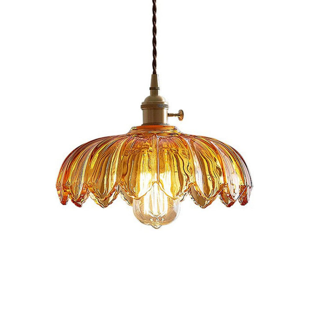 Przytulia Dom | Vintage Lampa Wisząca Szklany Kwiat E27 – Dekoracyjna Lampa Sufitowa 25 cm
