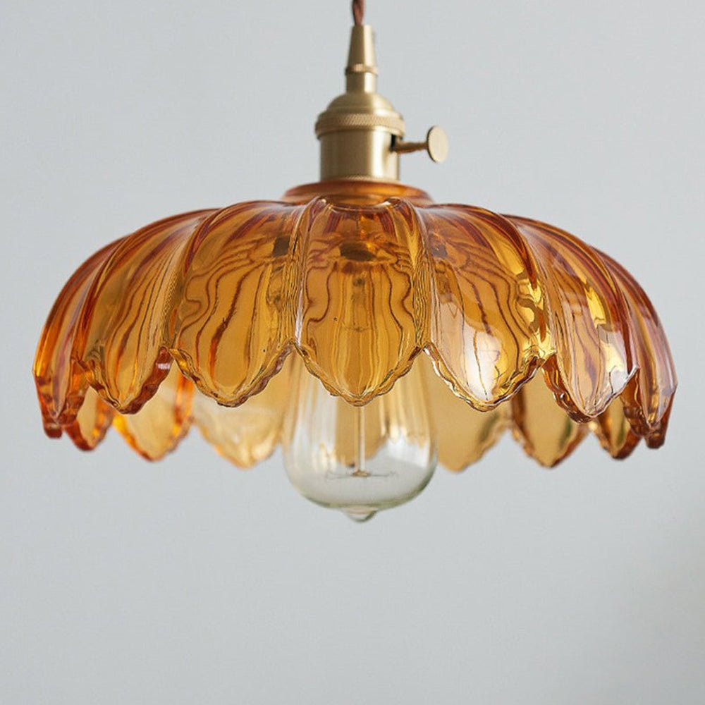 Przytulia Dom | Vintage Lampa Wisząca Szklany Kwiat E27 – Dekoracyjna Lampa Sufitowa 25 cm