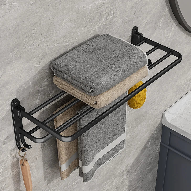 Przytulia Dom | Aluminiowy Wieszak na Ręczniki 49 cm – Czarny Wieszak Łazienkowy do Montażu na Ścianie