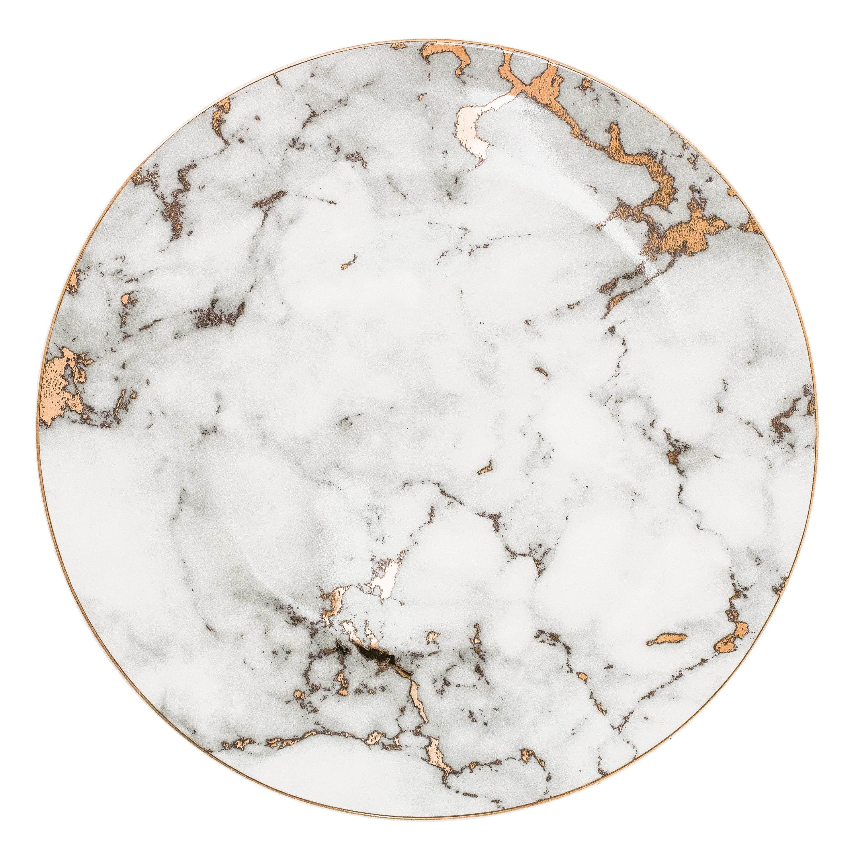 Przytulia Dom | Porcelanowe Talerze z Efektem Marmuru i Złotą Krawędzią – Talerz Deserowy i Obiadowy 20–25 cm