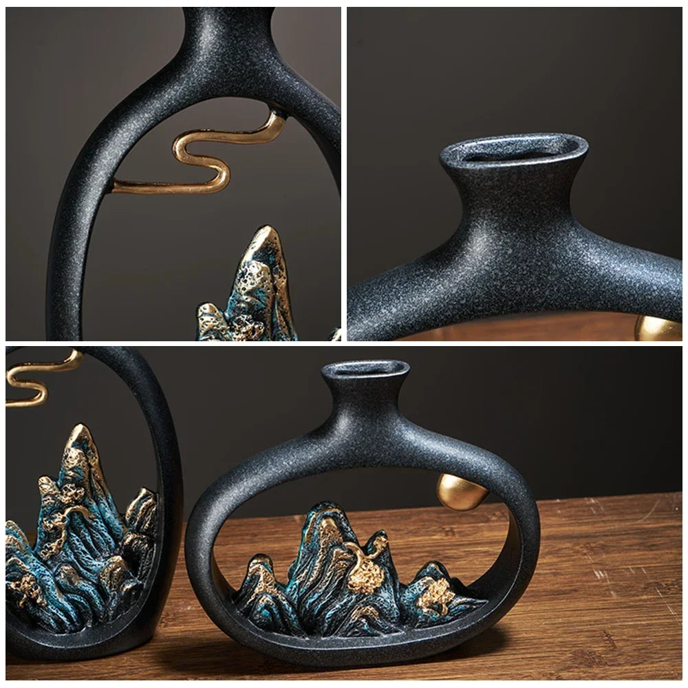 Przytulia Dom | Ceramiczny Wazon z Motywem Górskim – Dekoracyjny Wazon Artystyczny