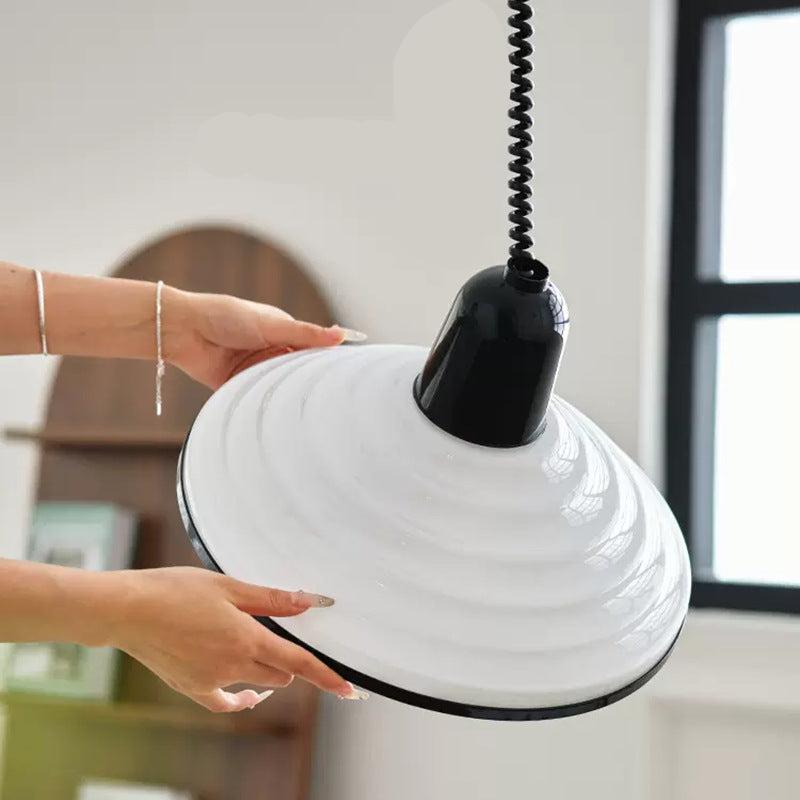 Przytulia Dom | Francuska Lampa Wisząca Szklana E27 – Kremowy Klosz 35 cm Styl Vintage