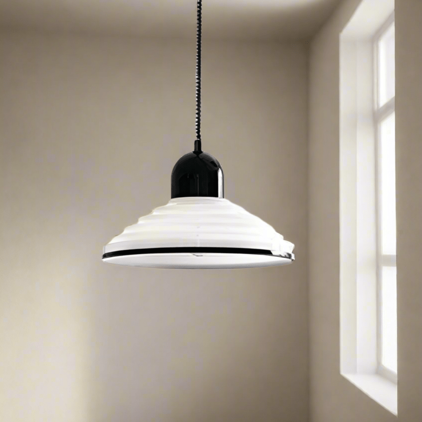 Przytulia Dom | Francuska Lampa Wisząca Szklana E27 – Kremowy Klosz 35 cm Styl Vintage