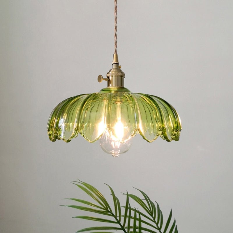 Przytulia Dom | Vintage Lampa Wisząca Szklany Kwiat E27 – Dekoracyjna Lampa Sufitowa 25 cm