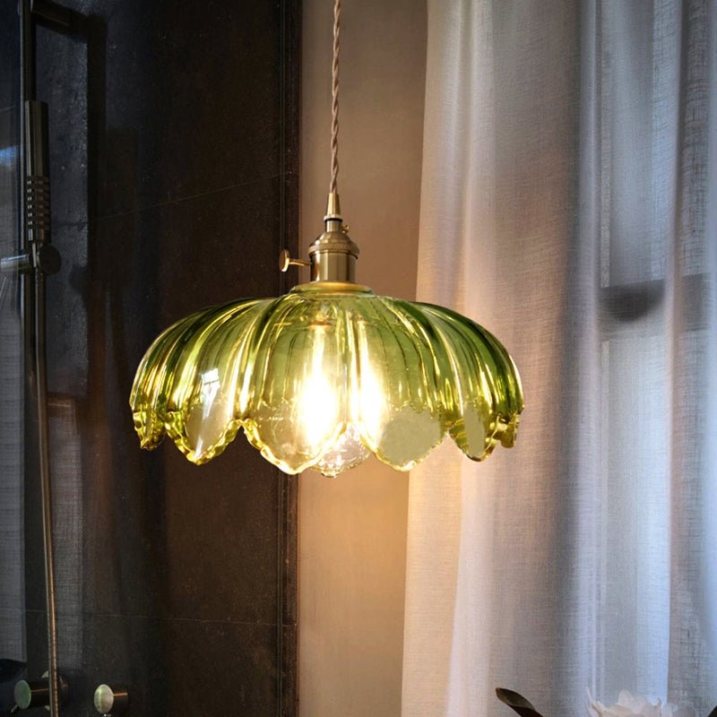 Przytulia Dom | Vintage Lampa Wisząca Szklany Kwiat E27 – Dekoracyjna Lampa Sufitowa 25 cm