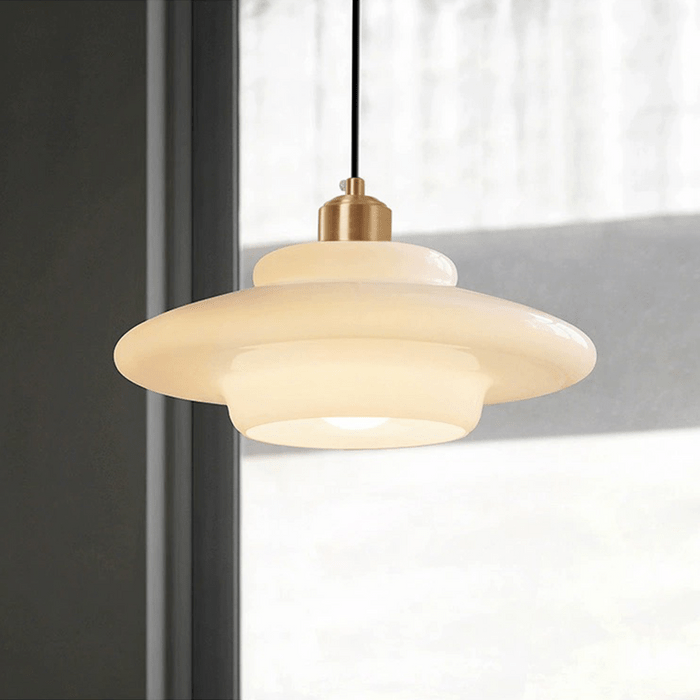 Przytulia Dom | Biała Szklana Lampa Wisząca E27 – Designerska Lampa Sufitowa Mid-Century