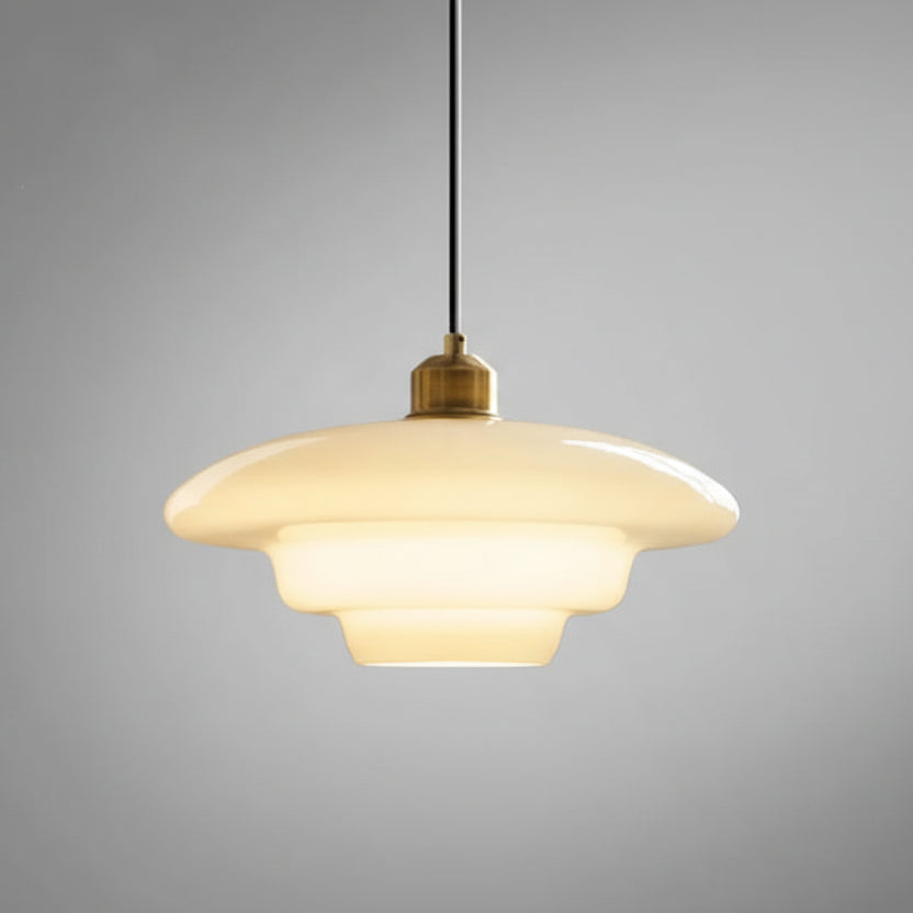 Przytulia Dom | Biała Szklana Lampa Wisząca E27 – Designerska Lampa Sufitowa Mid-Century