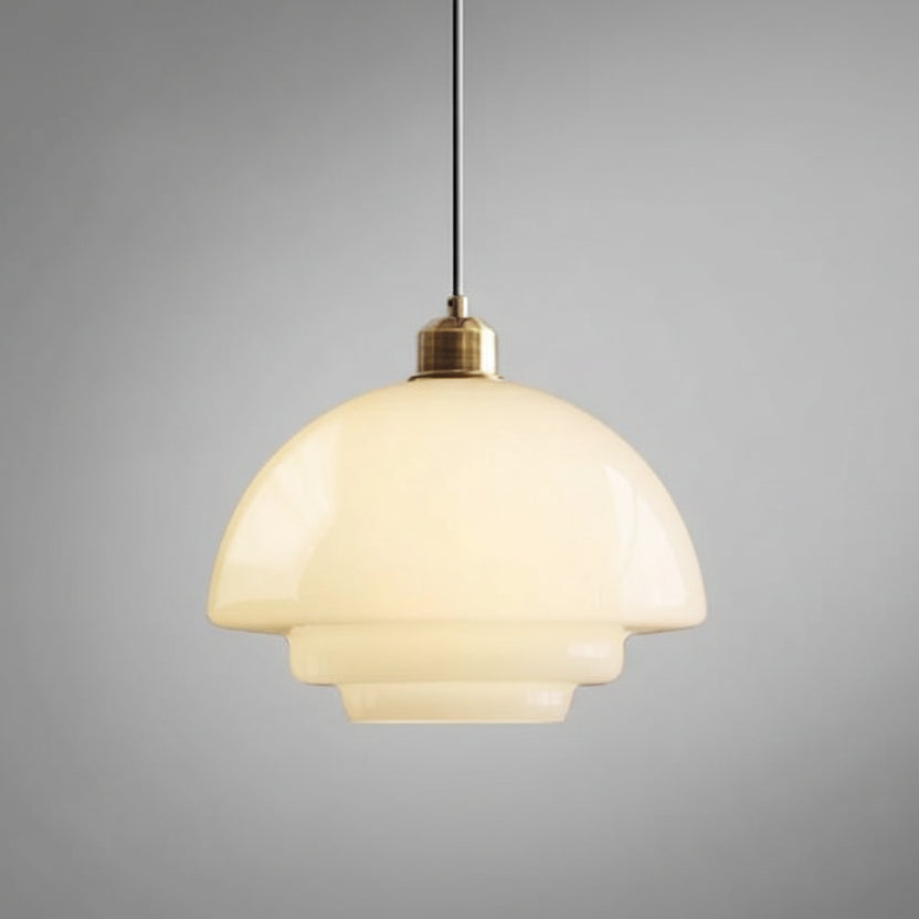 Przytulia Dom | Biała Szklana Lampa Wisząca E27 – Designerska Lampa Sufitowa Mid-Century