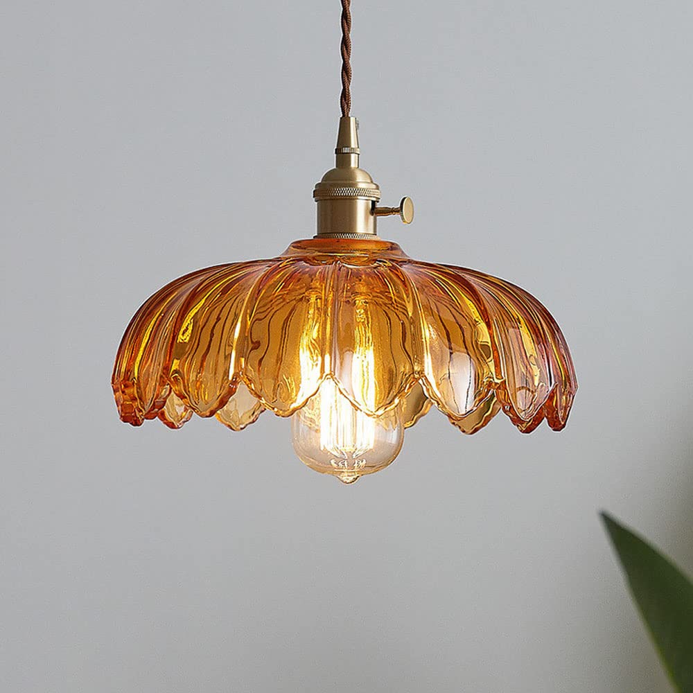 Przytulia Dom | Vintage Lampa Wisząca Szklany Kwiat E27 – Dekoracyjna Lampa Sufitowa 25 cm